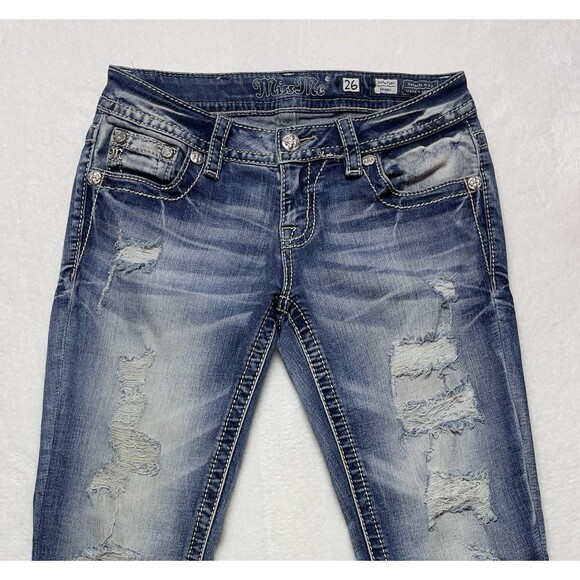 Miss Me Signature Skinny Women's Size 26 Patched Distressed Rhineston Jeans - Picture 13 of 14